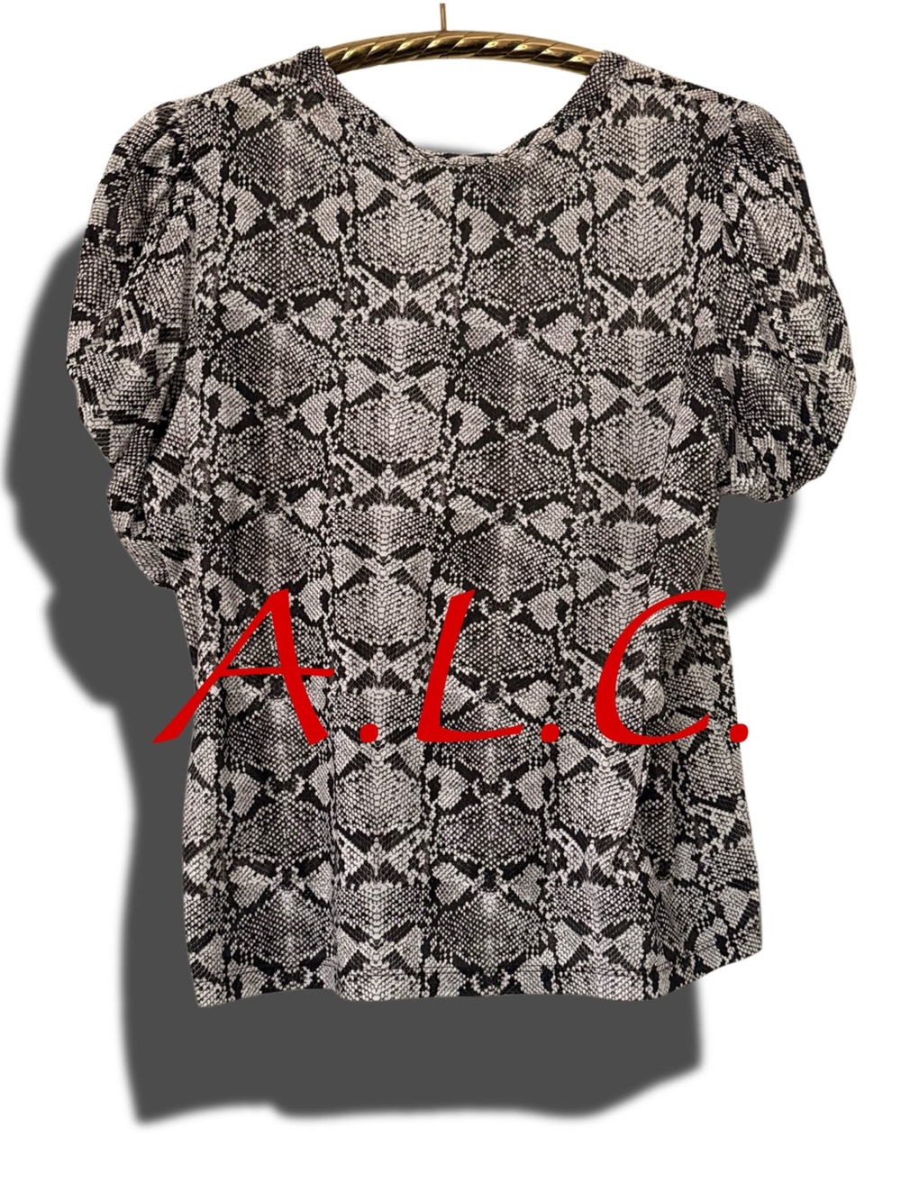 A.L.C. KATI PUFF SLEEVE TEE SHIRT SNAKESKIN PRINTED COTTON FABRICATION SZ Large